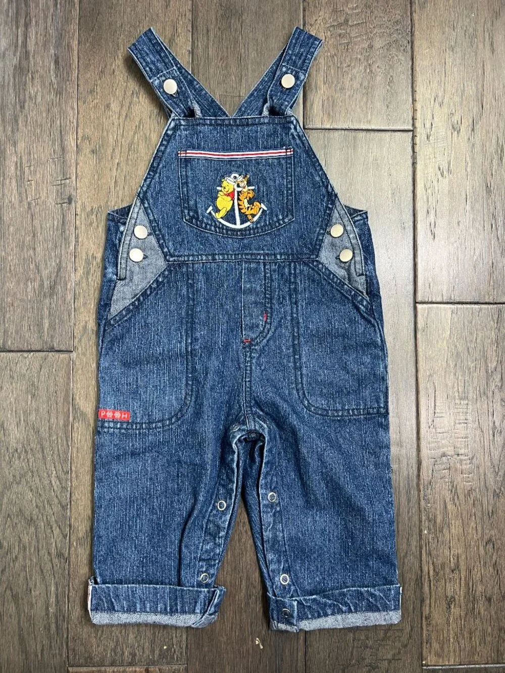Vintage Disney Baby Winnie the Pooh & Tigger Nautical Denim Overalls 6-12M